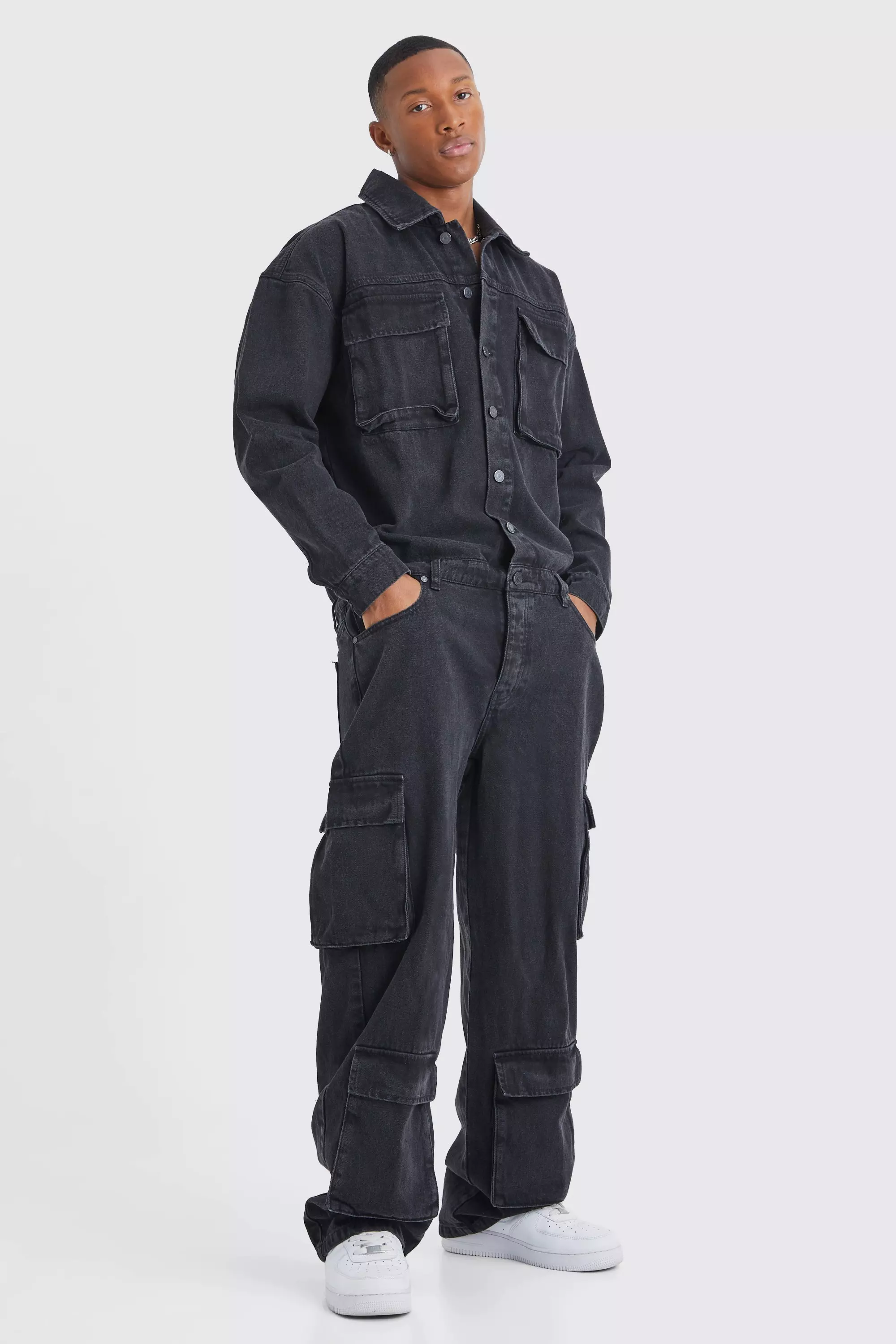 Oversized Denim Boilersuit boohooMAN USA